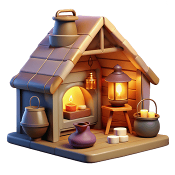 serene traditional Cozy 3D Cabin Illustration exclusive png