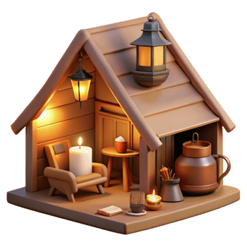 impressive traditional Cozy 3D Cabin Illustration 4K png