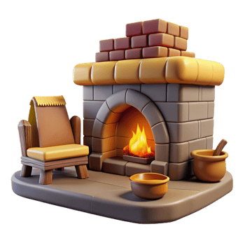 dramatic contemporary Cozy 3D Fireplace Illustration original png