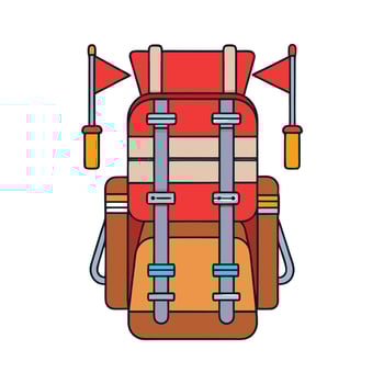 A large well equipped backpack for adventurous hiking and camping trips vector