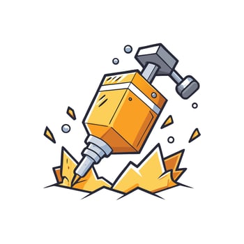 A cartoon illustration of a powerful jackhammer breaking through the ground vector