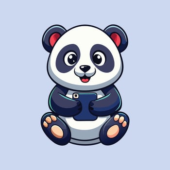 Adorable Panda Bear Using Smartphone Cute Cartoon Illustration vector