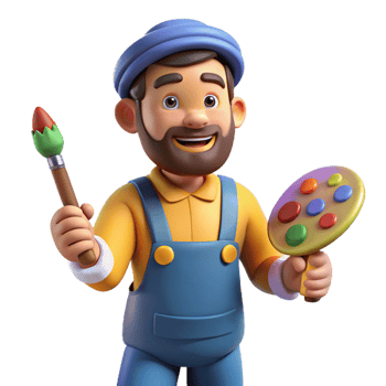 3D Cartoon Artist with Paintbrush and Palette png