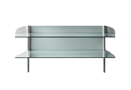 Modern transparent glass shelf with sleek design for contemporary interior decor. png