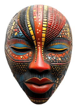 Artistic african mask showcase cultural exhibition vibrant display png