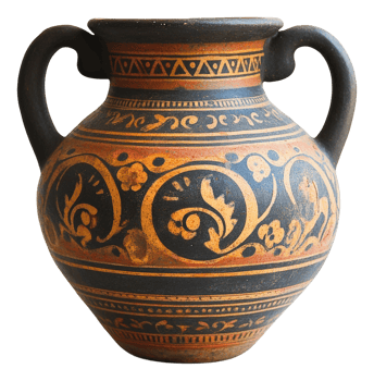 Ancient greek pottery museum exhibit decorative vessel indoor png