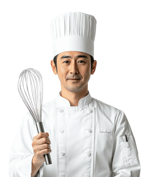 Chef cooking with whisk in kitchen professional culinary scene png