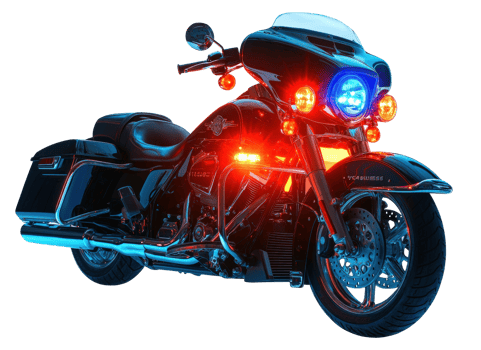 Motorcycle action scene nighttime city neon lights side view png