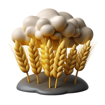 3D Wheat Field Illustration under Cloudy Sky png