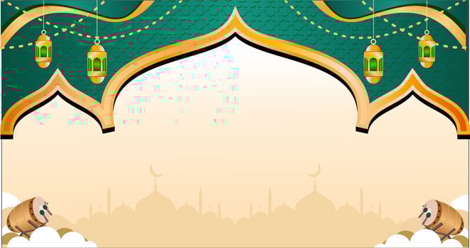 Ramadan Kareem background with gold and green color luxury style vector