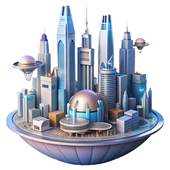 dramatic traditional Futuristic Cityscape 3D Illustration professional png