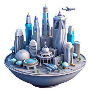 impressive modern Futuristic Cityscape 3D Illustration authentic png