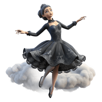 3D Render Girl in Dress on Cloud png