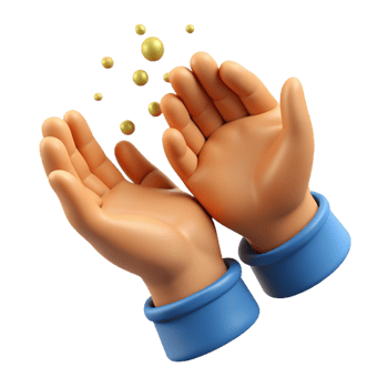 3D Cartoon Hands Catching Gold Spheres png