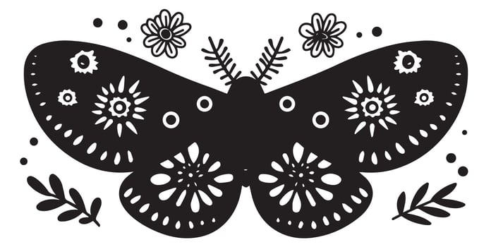 mystical moth in boho style. illustration in doodle style vector