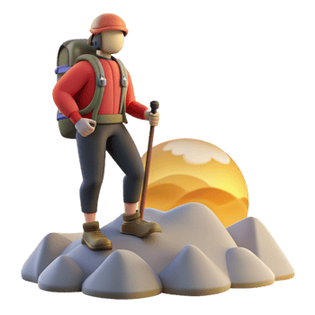 3D Illustration Climber Mountaintop Sunset png