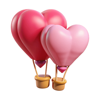 Heart Shaped Hot Air Balloons 3D Render png