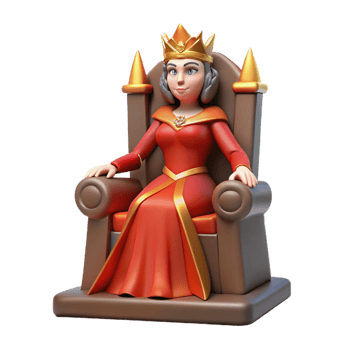 stunning vintage 3D Cartoon Queen on Throne Illustration premium png