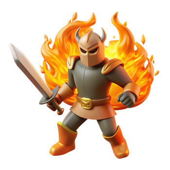 serene minimalist Fiery Knight 3D Render detailed png