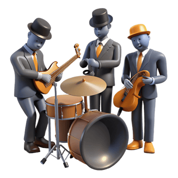 dramatic rustic 3D Jazz Band Illustration premium png