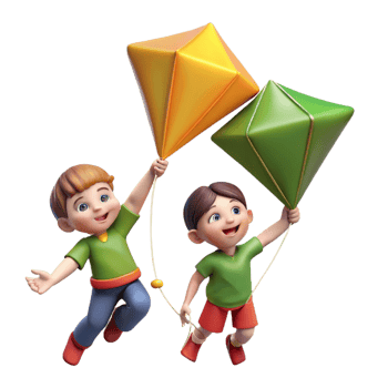 stunning classic Joyful Kids Flying Kites 3D Illustration high quality png