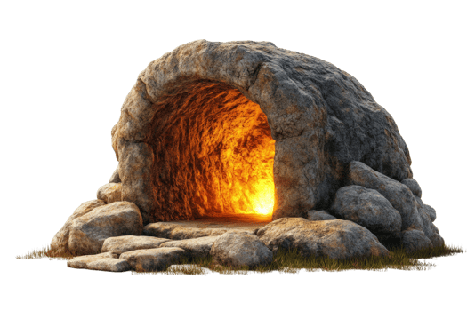 Mysterious cave entrance with warm glow nature scene png