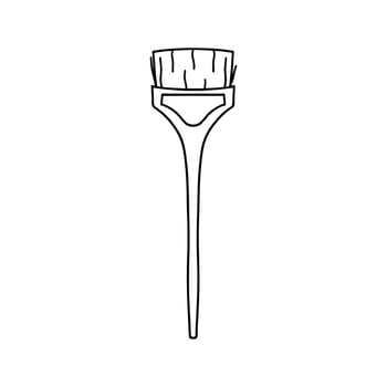 Hand drawn hair brush of hair care products isolated on white background. Hairdresser doodle plastic brush for hair dye. Scribble adults and kids coloring page. Thin line art icon for design and decor vector
