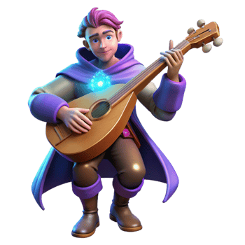impressive minimalist 3D Render Fantasy Musician Playing Lute high resolution png