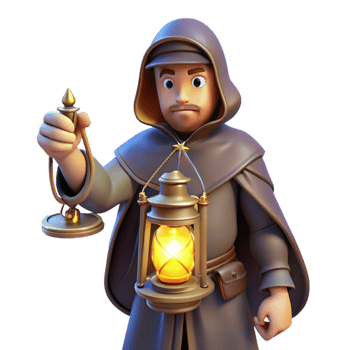3D Cartoon Monk with Lantern Illustration png