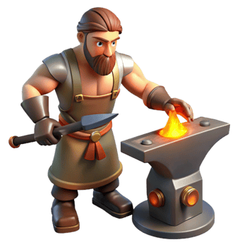 stunning rustic 3D Cartoon Blacksmith at Anvil 4K png