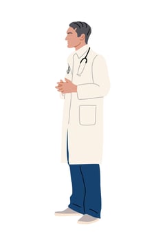 Confident male doctor standing in white lab coat vector
