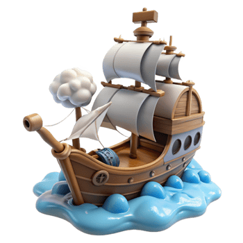 impressive rustic Cartoon Wooden Sailing Ship 3D Render detailed png