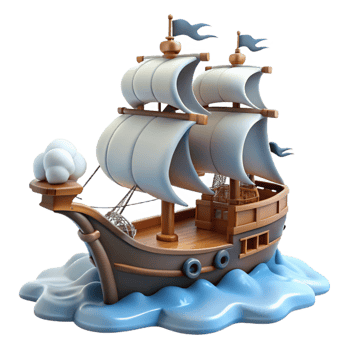 beautiful modern Cartoon Galleon 3D Render detailed png