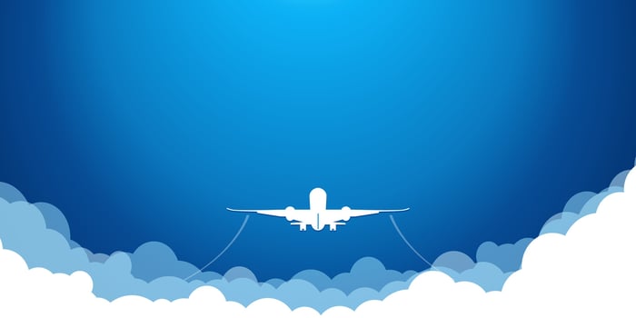 airplane in blue sky fly above the clouds vector