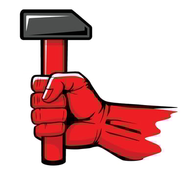Red hand hold hammer vector