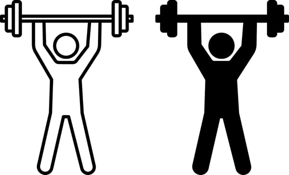 Weightlifting Icons. Black and White Drawings. Athlete Lifting Barbell. Strength Training. Sport and Gym Concept vector