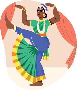 A flat style illustration of female character doing classical dance vector