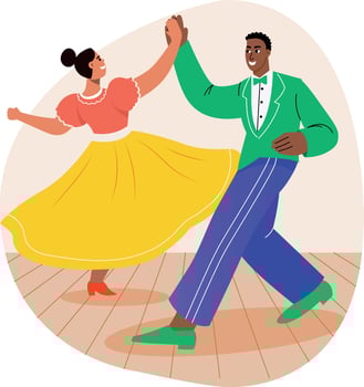 A flat style illustration of a couple doing swing dance vector