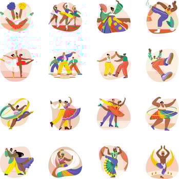 Bundle of Flat Style Dancing Characters Illustrations vector