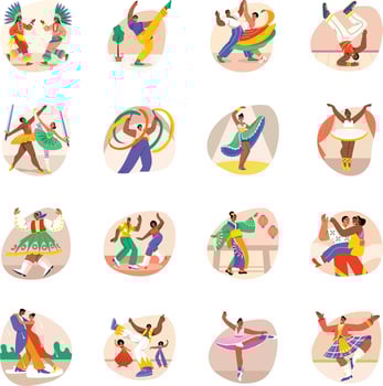 Collection of Flat Style Dancers Illustrations vector