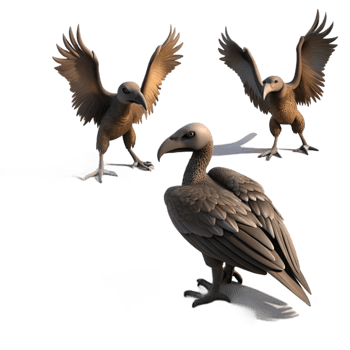3D Model Three Vultures Illustration png