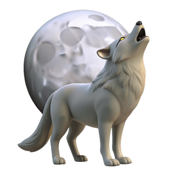 wonderful minimalist 3D Render Wolf Howling at Moon detailed png