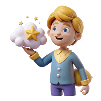 3D Render Boy with Cloud and Stars png
