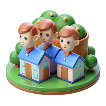 3D Illustration Family Homes in Green Landscape png
