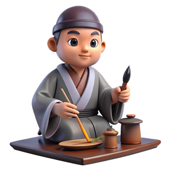 stunning traditional 3D Render of an Asian Artist Painting detailed png