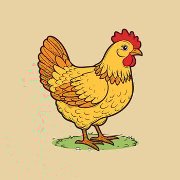 Chicken illustration. Hand drawn cartoon style. Isolated on beige background. vector