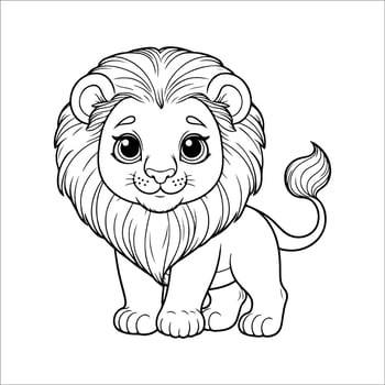 Cute lion coloring book page for kids and adults outline illustration. vector