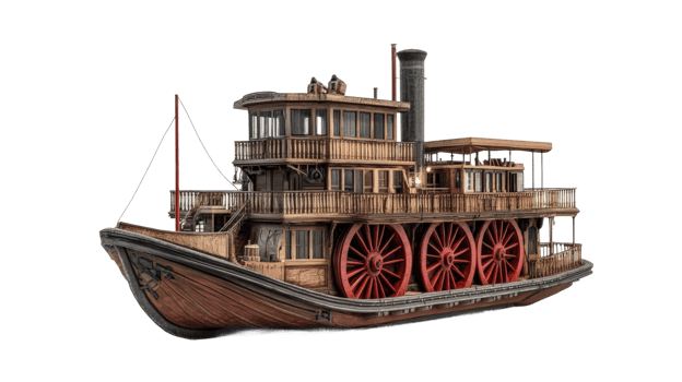 Historic steamboat model museum exhibit wooden craft indoor png
