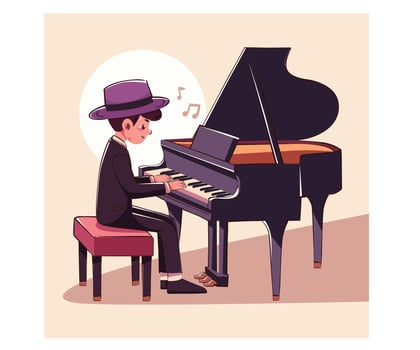 Young Pianist Playing Classical Music Elegantly Illustration vector