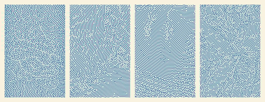 A collection of blue organic Turing abstract line patterns for background design vector